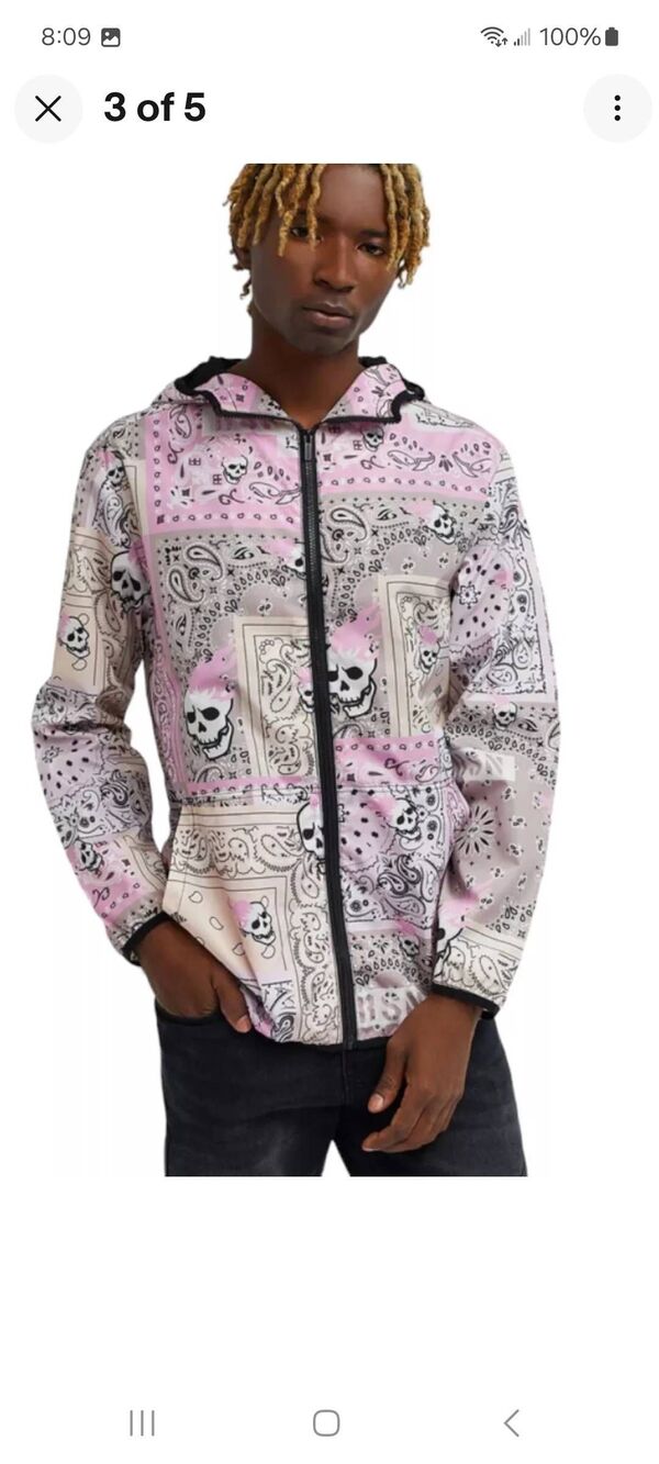 New Medium Reason Paisley Anorak Lightweight Hoodie Long Sleeve Skull Jacket NWT